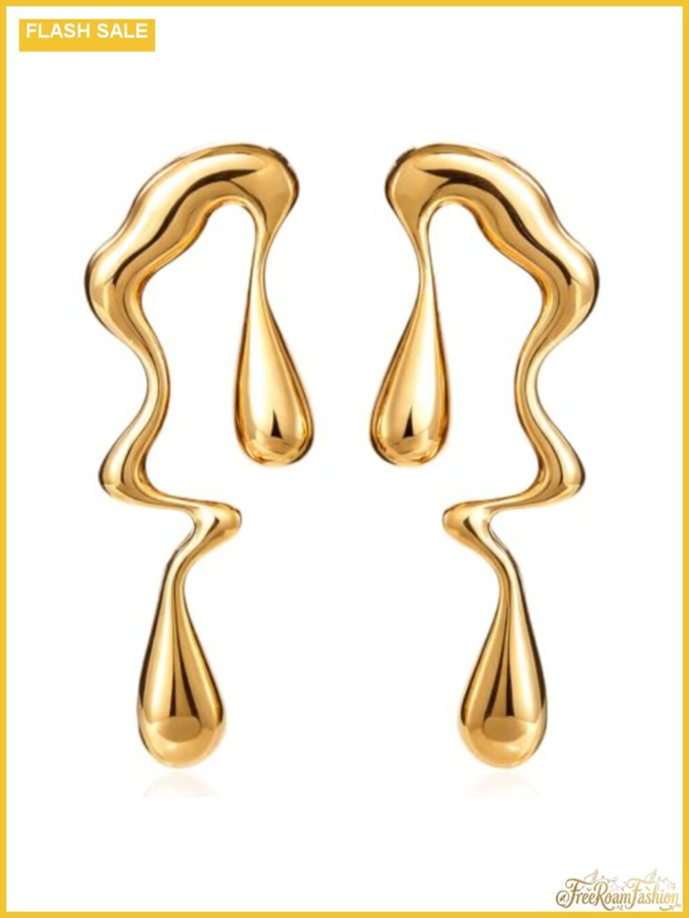 Large Statement Drop Earrings Abstract Liquid Gold Plated Alloy Women Jewelry